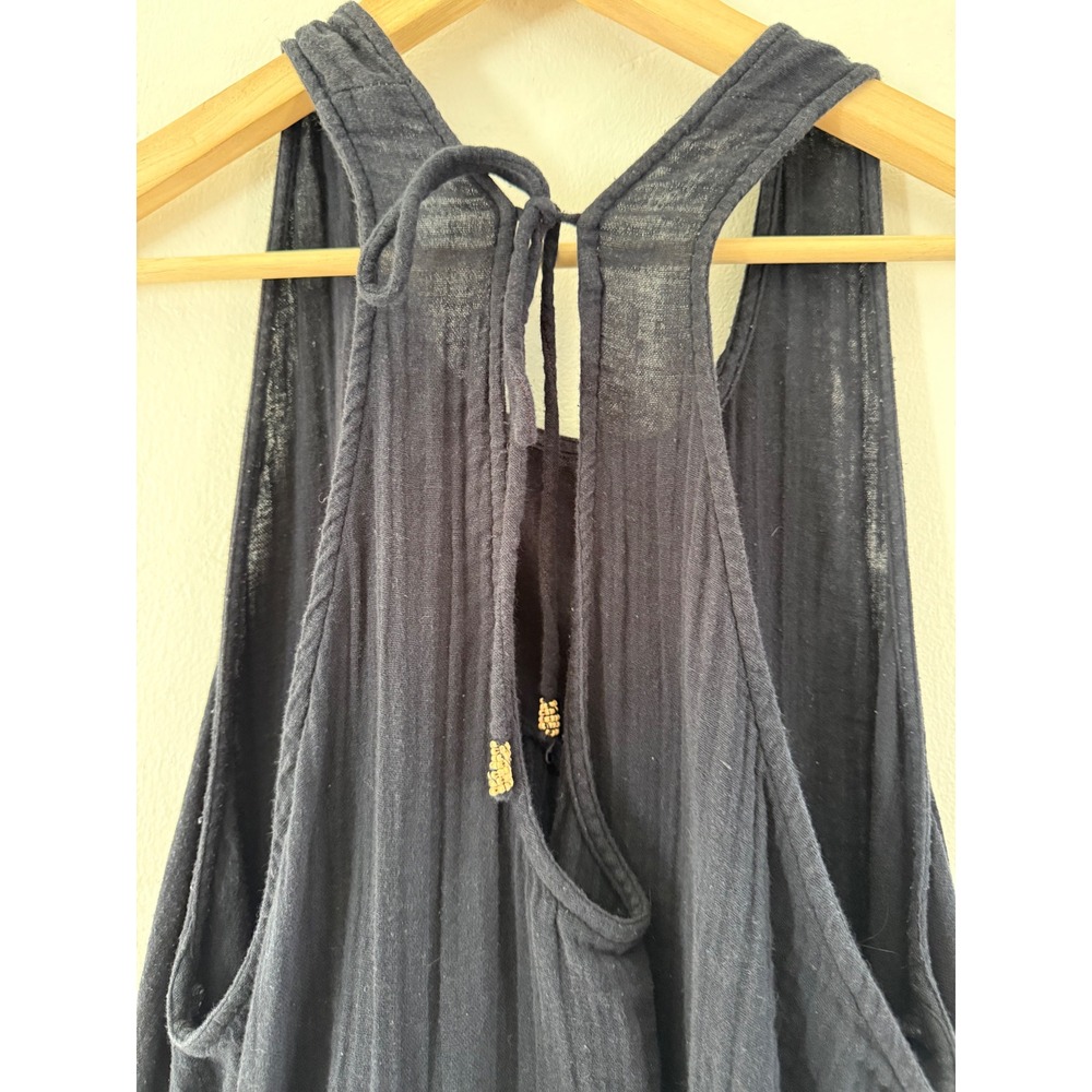 Free People Black Cotton Gauze Trapeze Tunic Tank Top Boho Racerback Tie Small - Picture 8 of 12